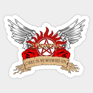 Supernatural Carry on My Wayward Son Roses Wings Sticker